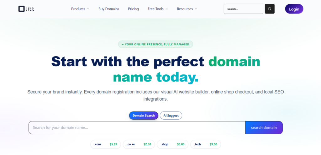 Olitt AI website editor dashboard showing local SEO tools and landing page blocks.