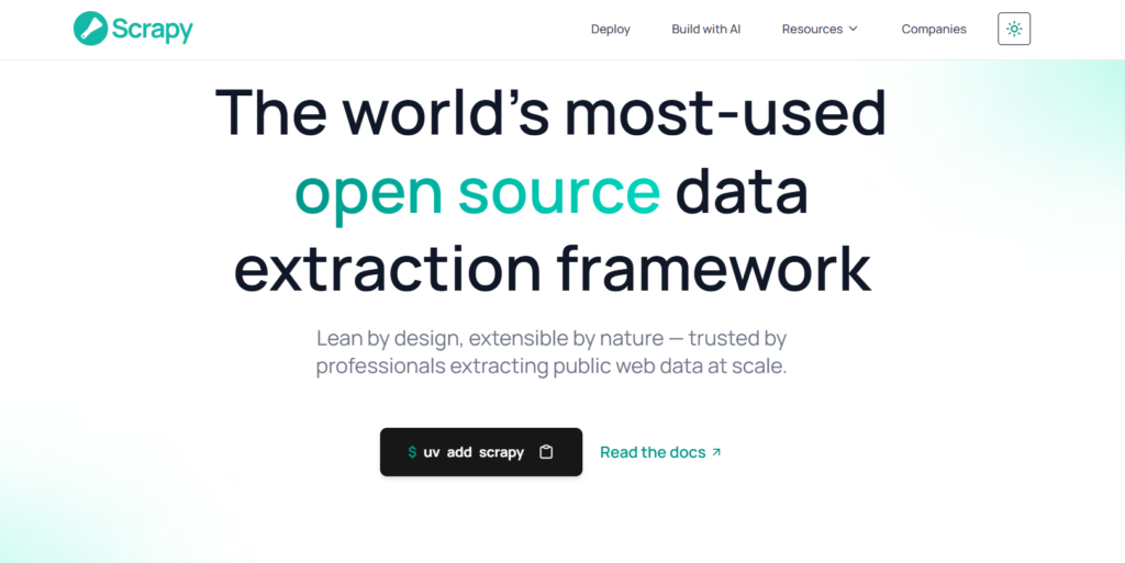 Scrapy Python framework code displaying asynchronous web crawling architecture and data pipelines.