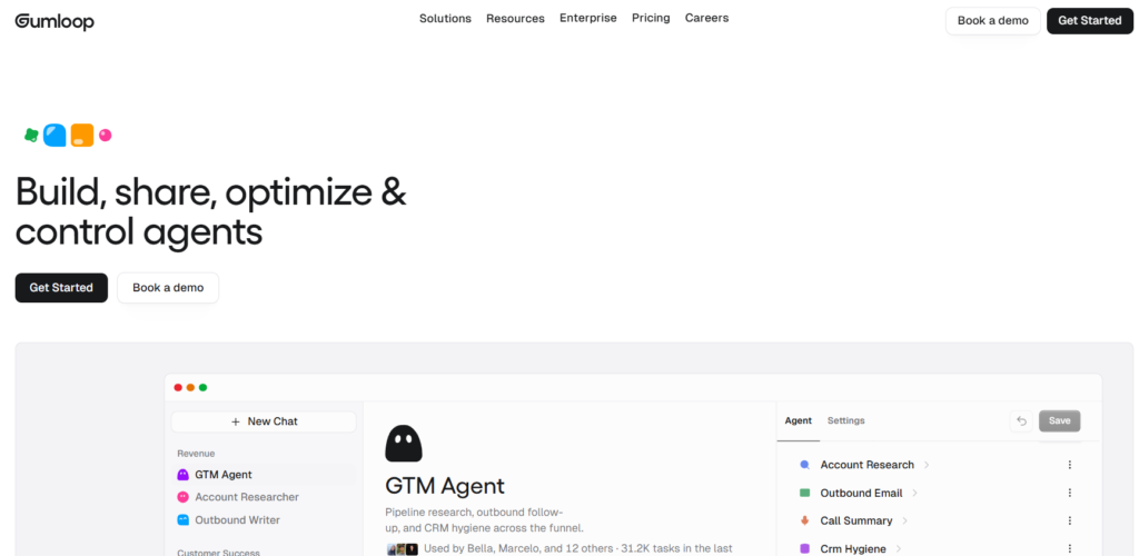 Gumloop AI agent builder interface showing a visual workflow for automated data extraction.