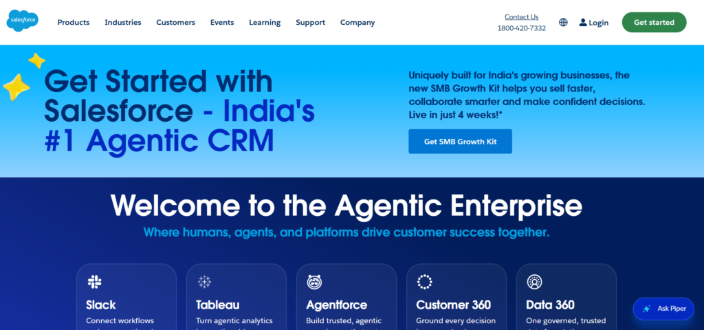 Salesforce homepage screenshot highlighting Einstein AI and Agentforce
