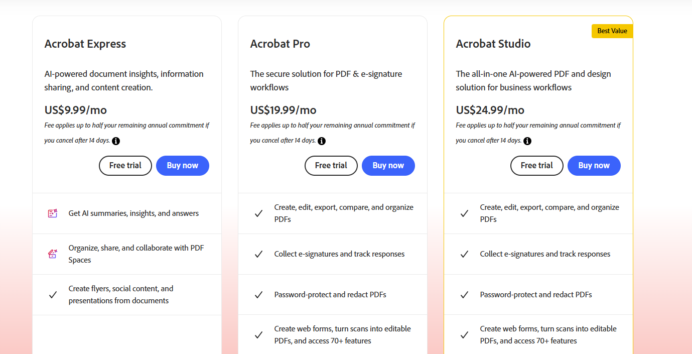 Adobe Acrobat AI Assistant Pricing Plans and Details