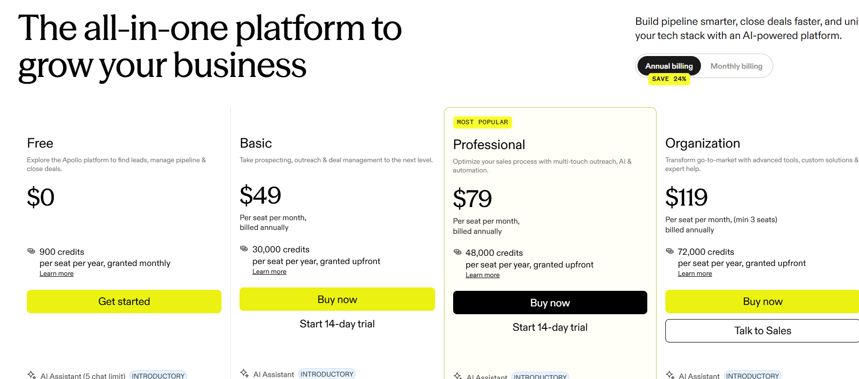 Apollo.io Pricing Plans and Details