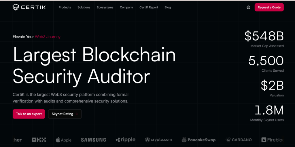 CertiK smart contract security audit platform and Skynet threat monitoring

