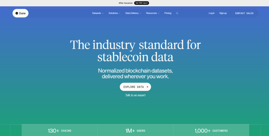 Dune Analytics Dune AI text to SQL blockchain query builder and dashboard
