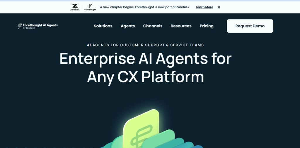 Forethought homepage screenshot showing AI support automation
