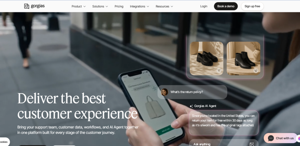 Gorgias homepage screenshot showing AI support for ecommerce brands
