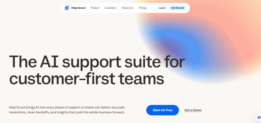 Help Scout homepage screenshot showing the customer support platform
