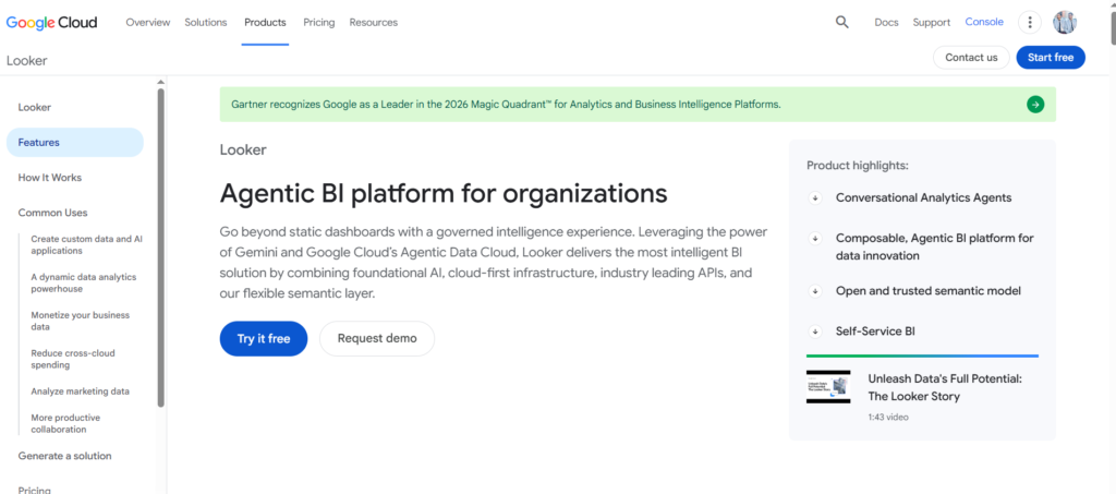 Looker logo, Google Cloud AI analytics and BI tool