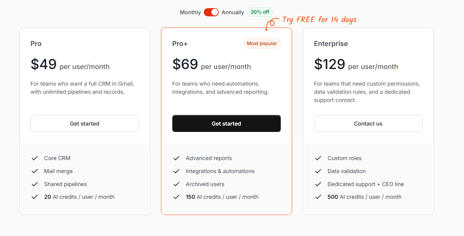 Streak CRM Pricing Plans and Details