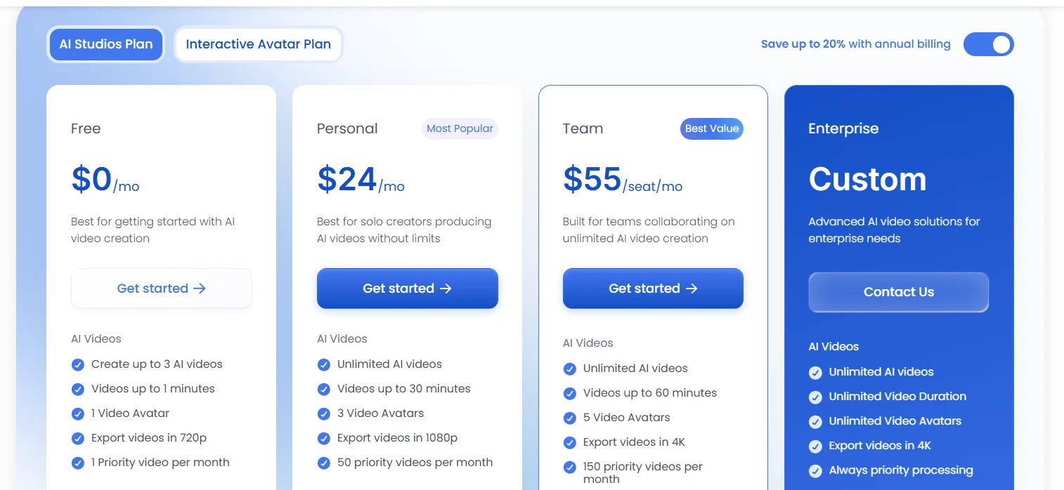 AI Studios Pricing Plans and Details