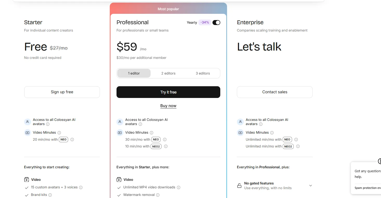 Colossyan Pricing Plans and Details