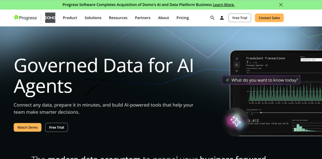 Domo logo, enterprise AI analytics and data integration platform